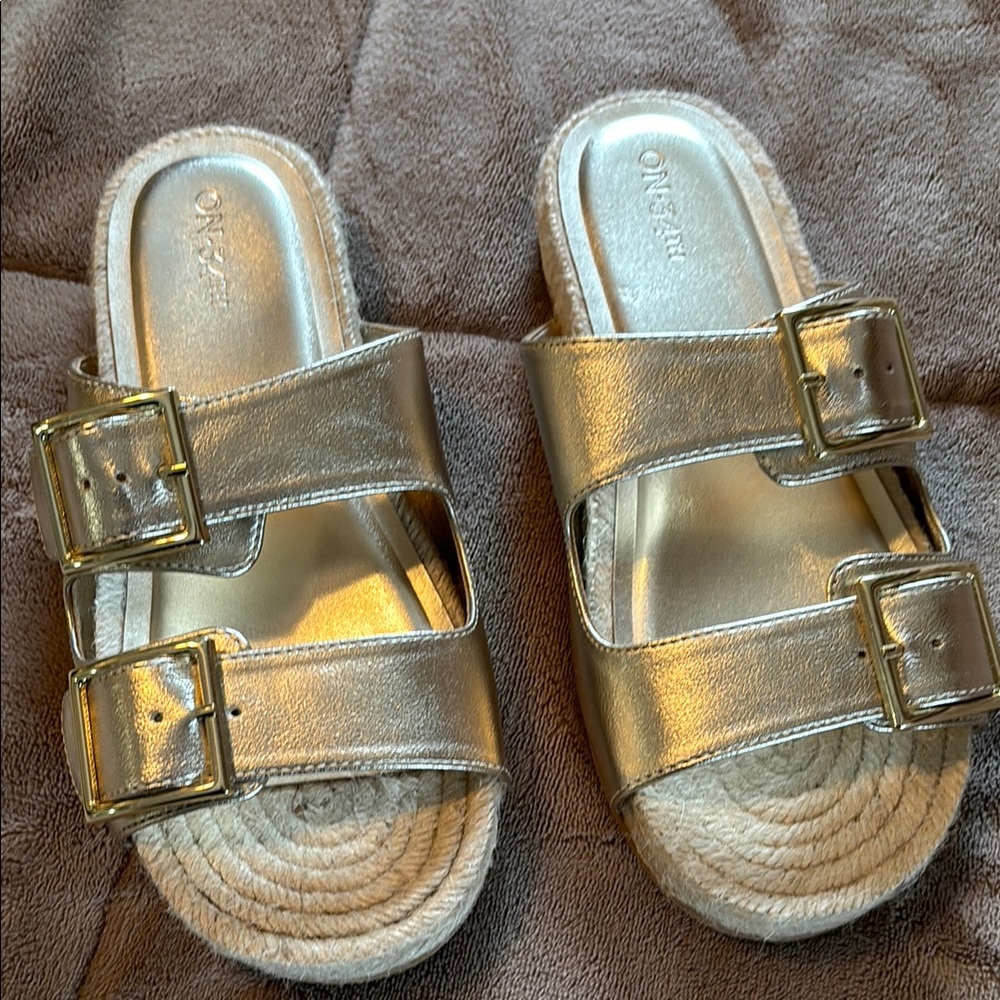 Womans Gold Slide Sandals